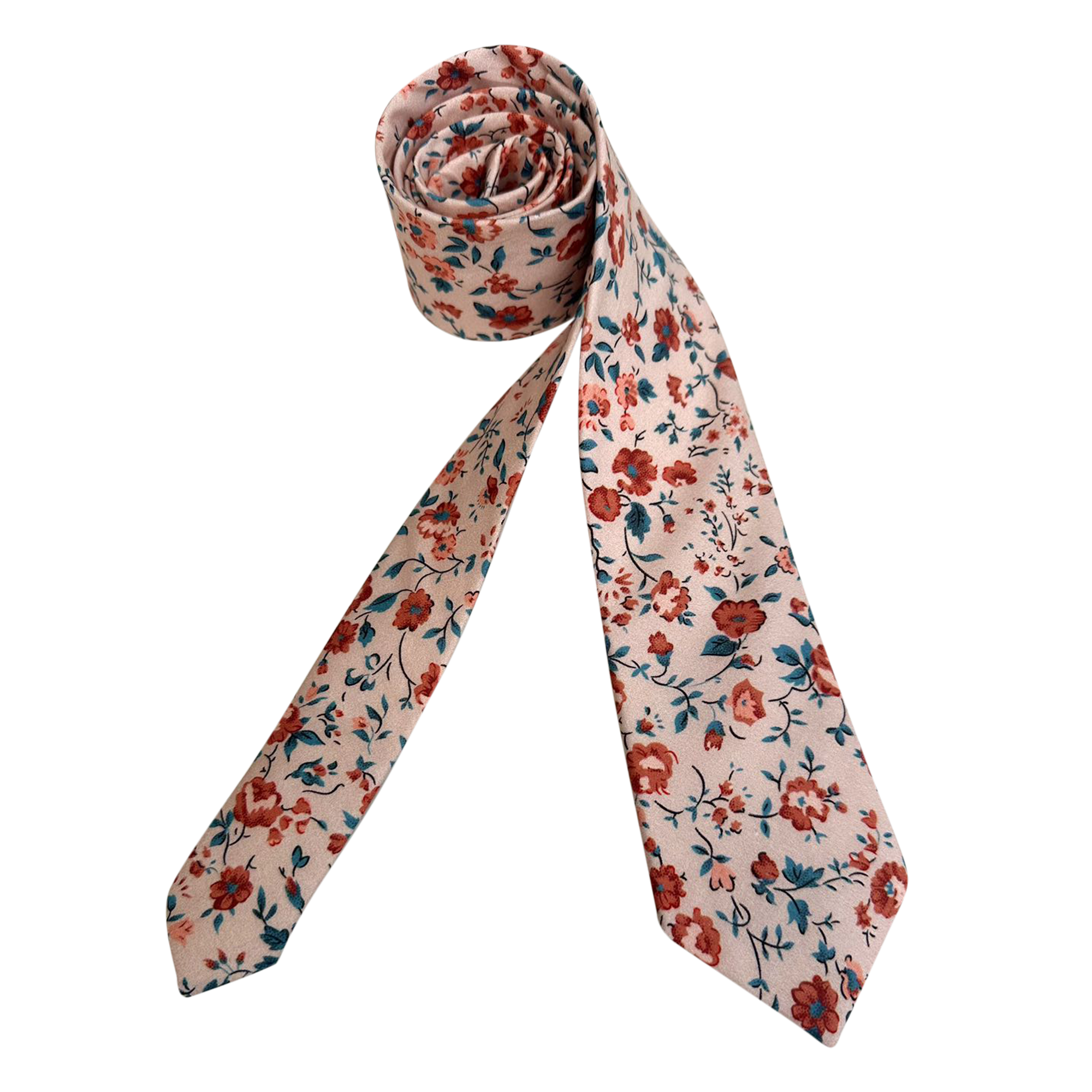 Peach Red Rose Floral Skinny Tie