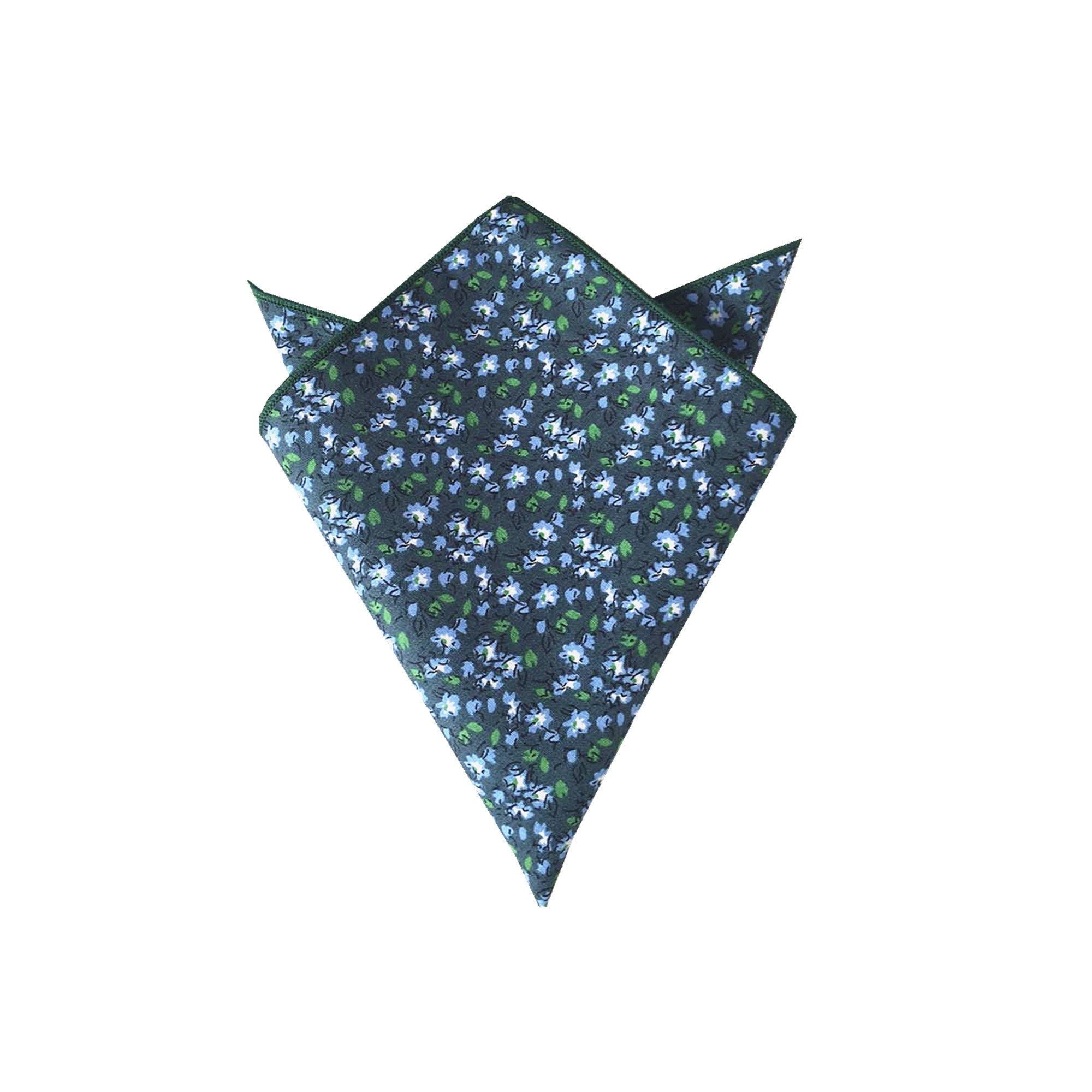 Navy Green Floral Pocket Square