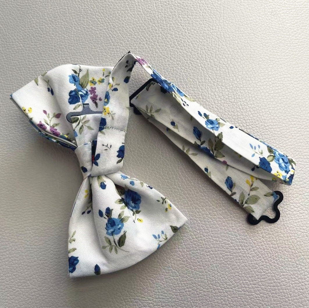 White Midnight and Blue Floral Pre-tied Bow Tie