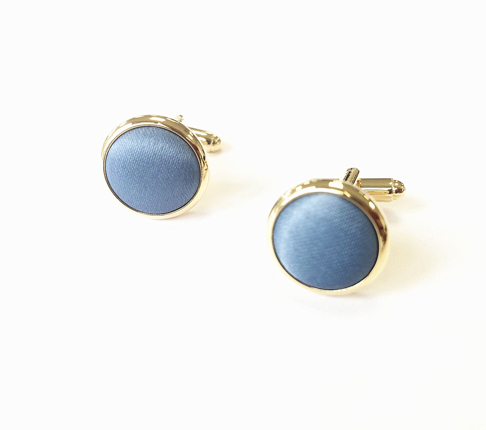Steel Blue Satin Gold Cufflinks