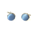 Steel Blue Satin Silver Cufflinks