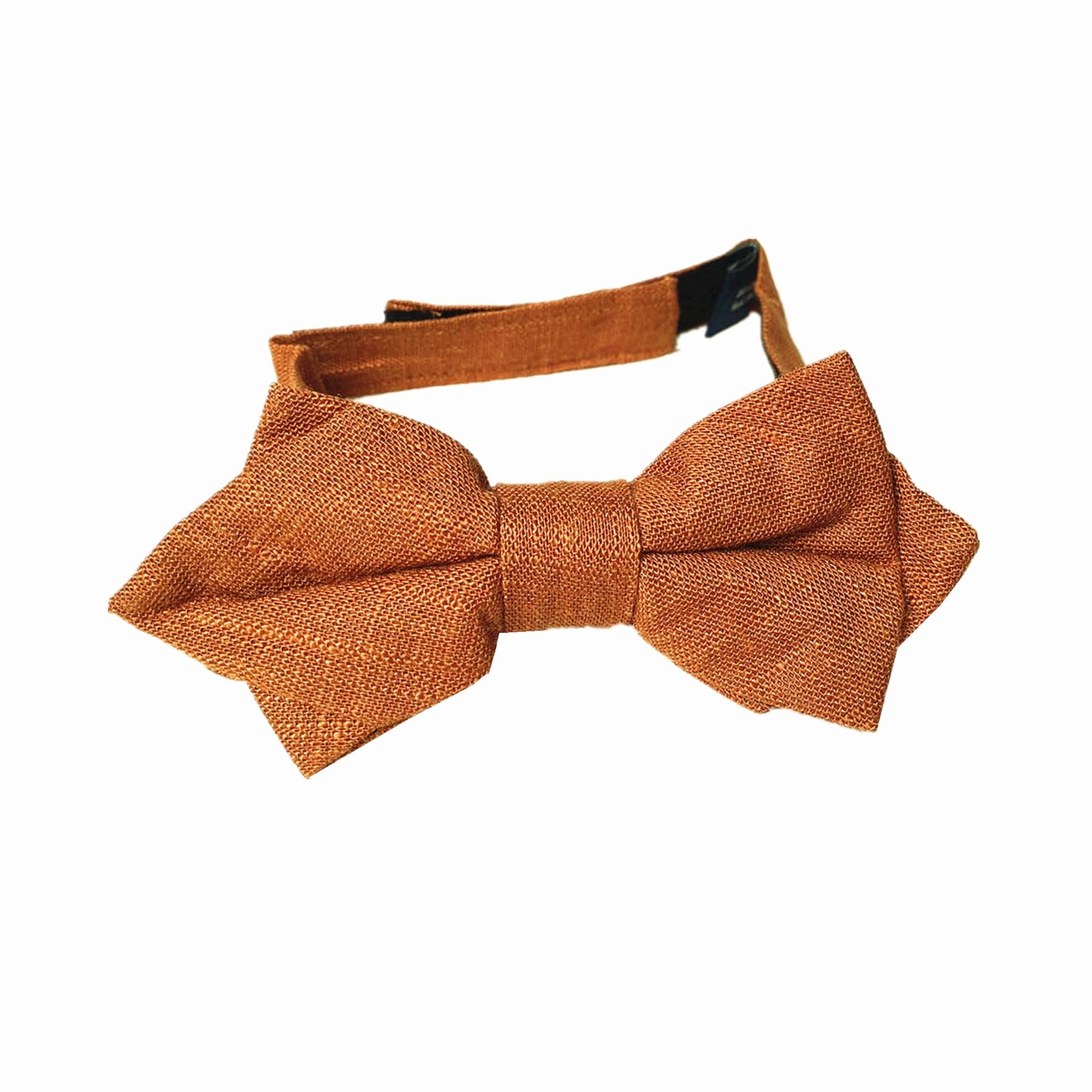 Burnt Bronze Linen Kids Diamond Bow Tie