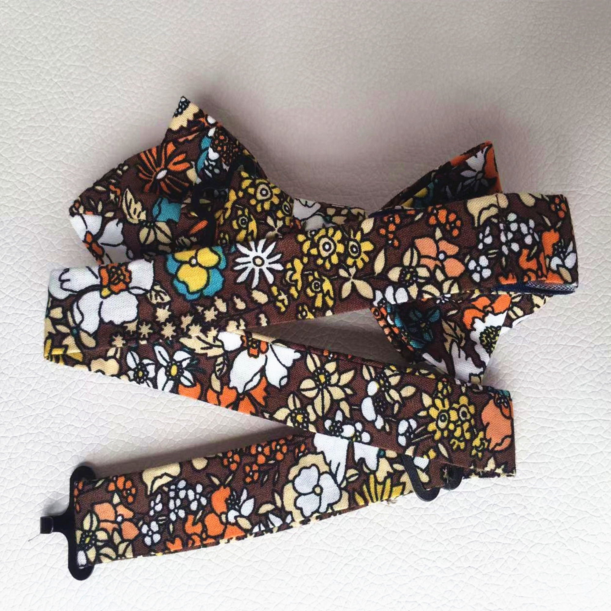 Orange Floral On Brown Pre-tied Diamond Bow Tie