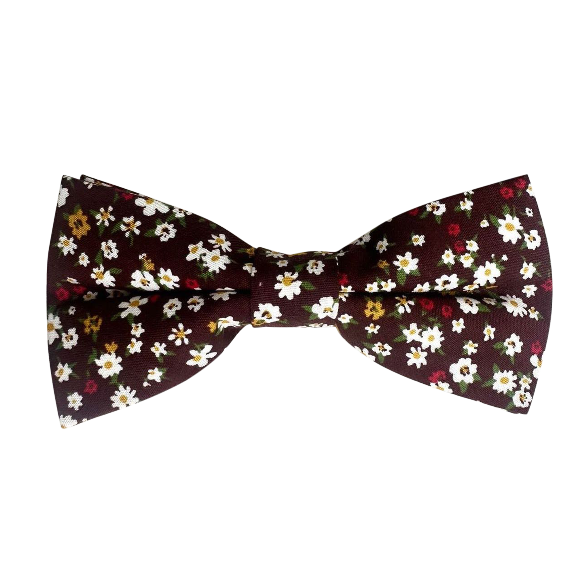 White Red Floral On Burgundy Pre-tied Bow Tie