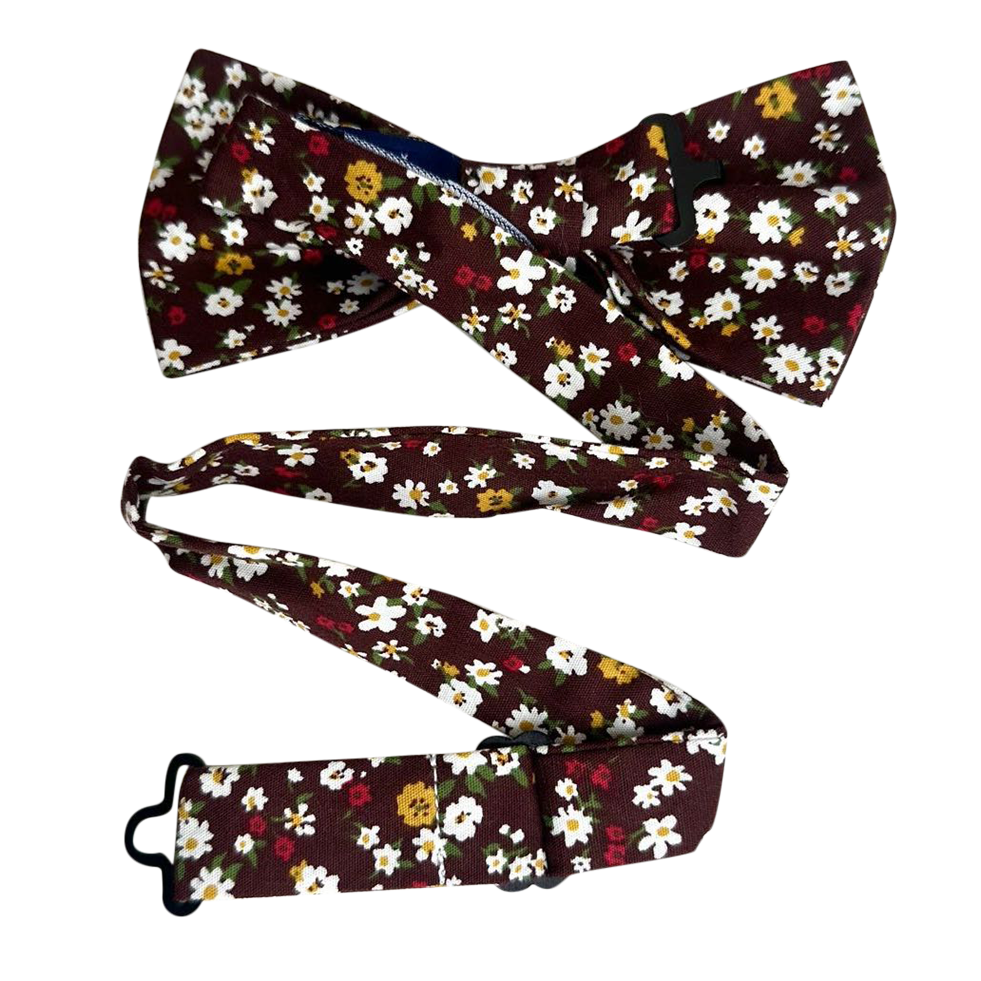 White Red Floral On Burgundy Pre-tied Bow Tie