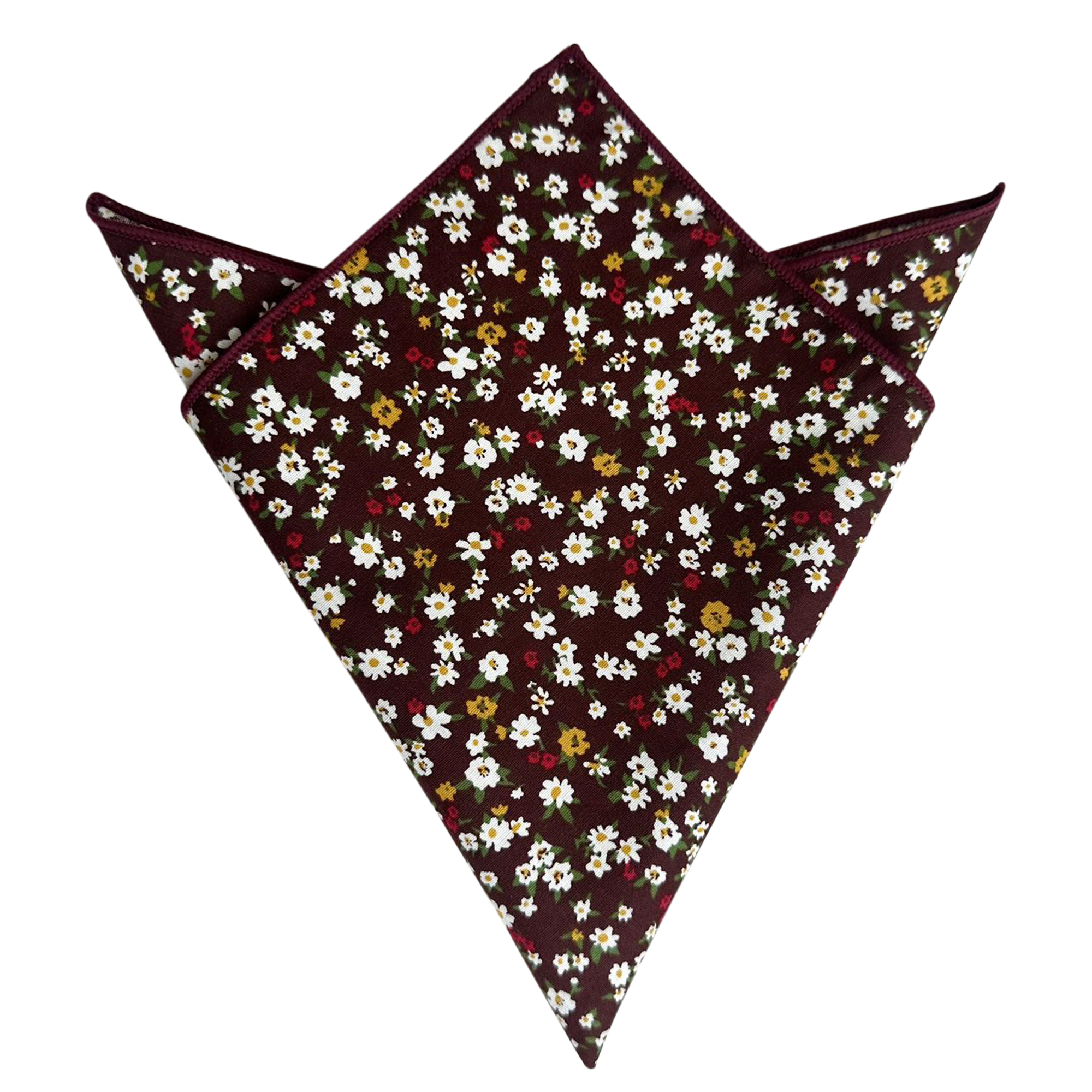 White Red Floral On Burgundy Pocket Square