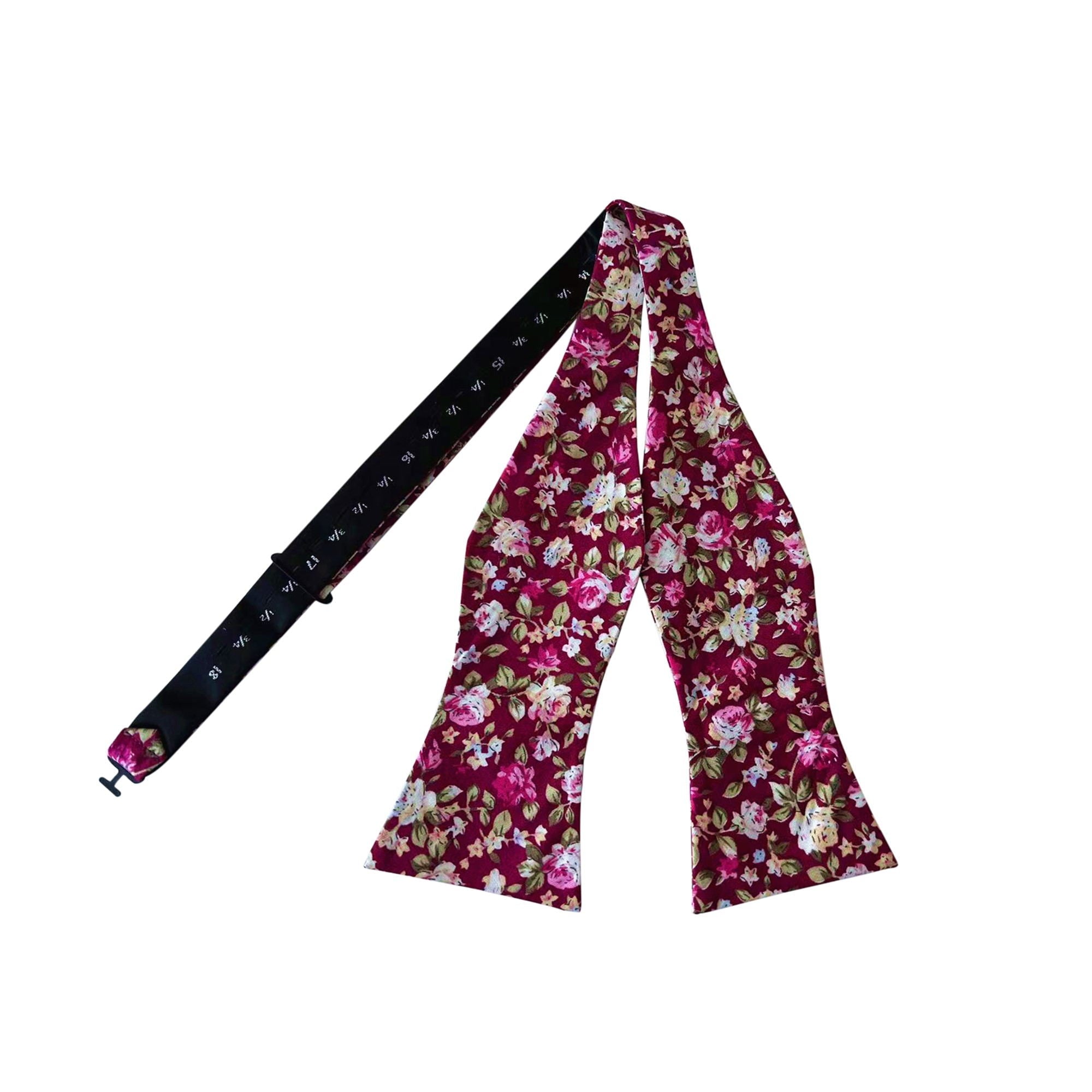 Pink Floral Burgundy Self-tied Bow Tie