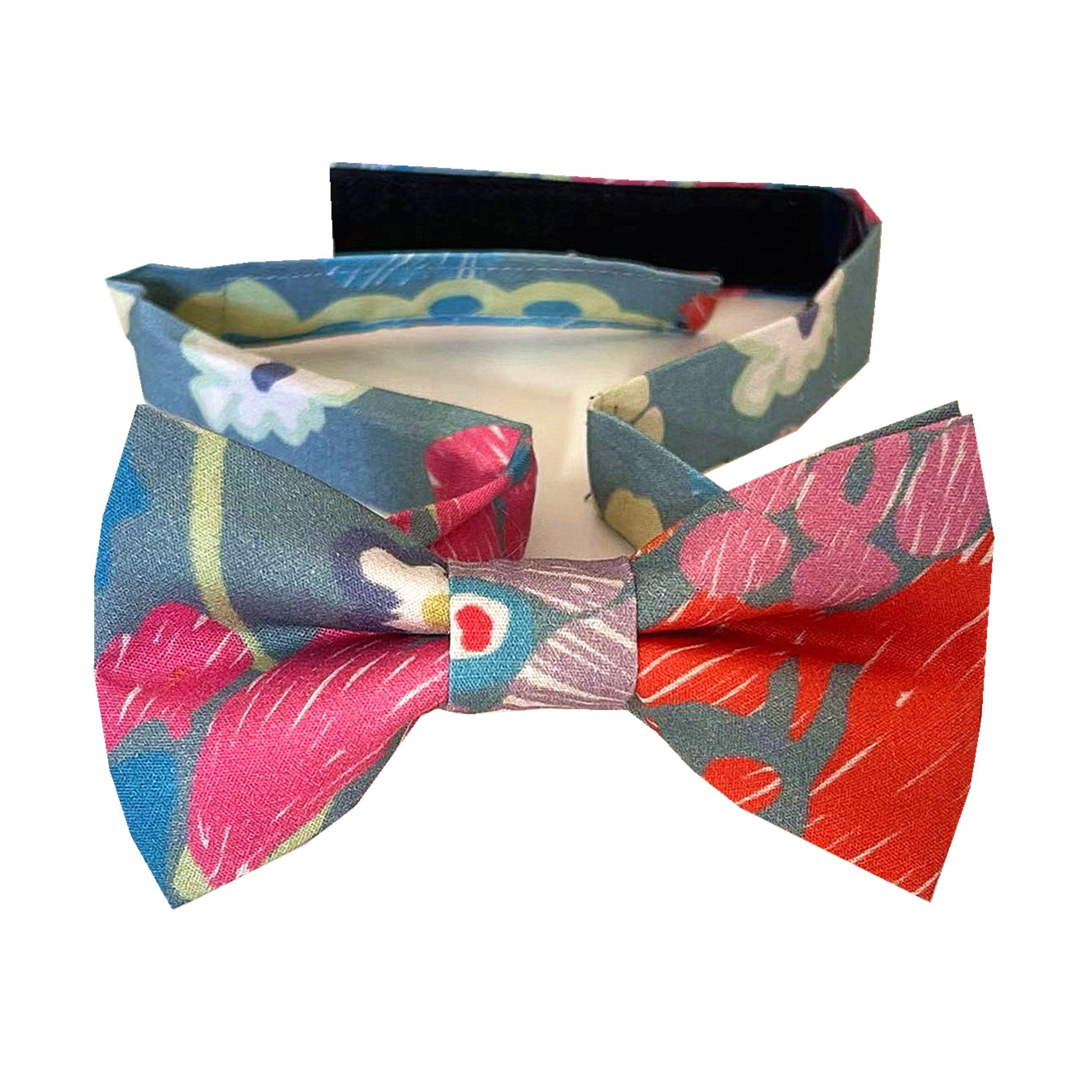 Dusty Blue with Red & Pink Floral Kids Bow Tie