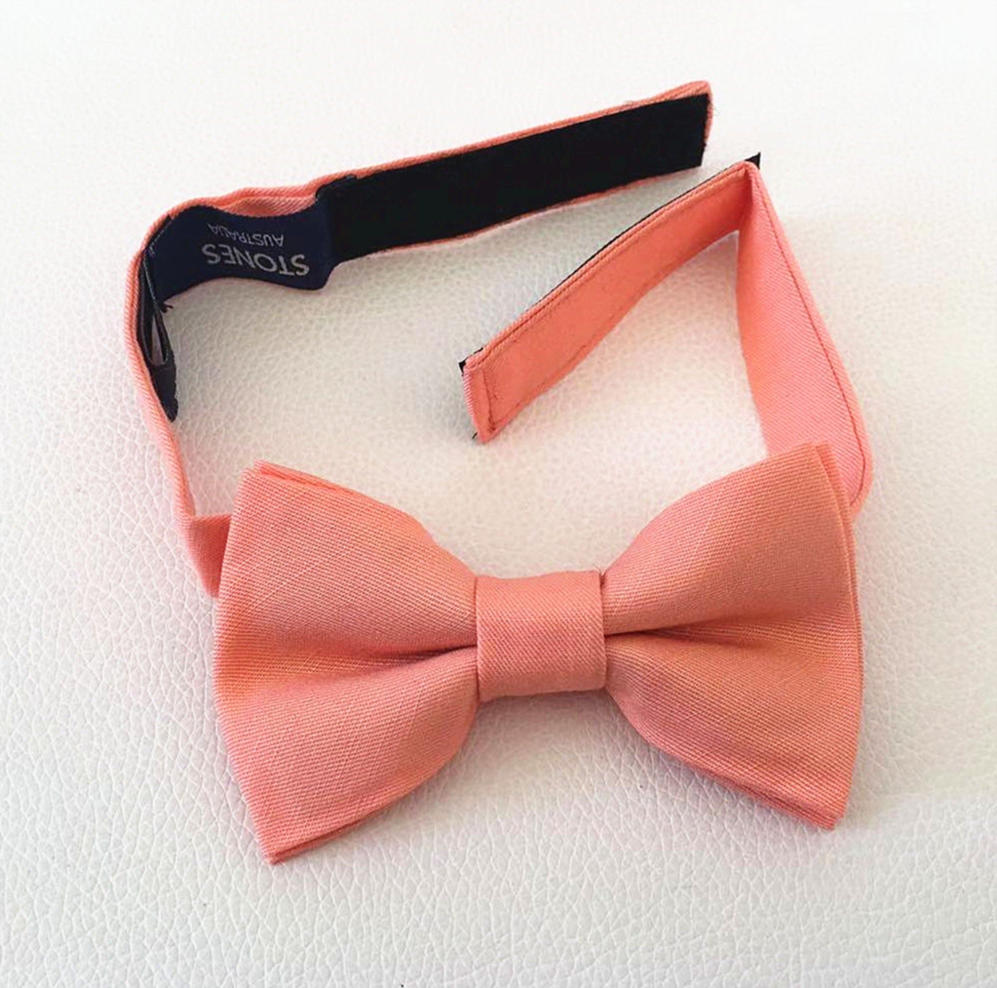 Coral Pink Linen Kids Bow Tie