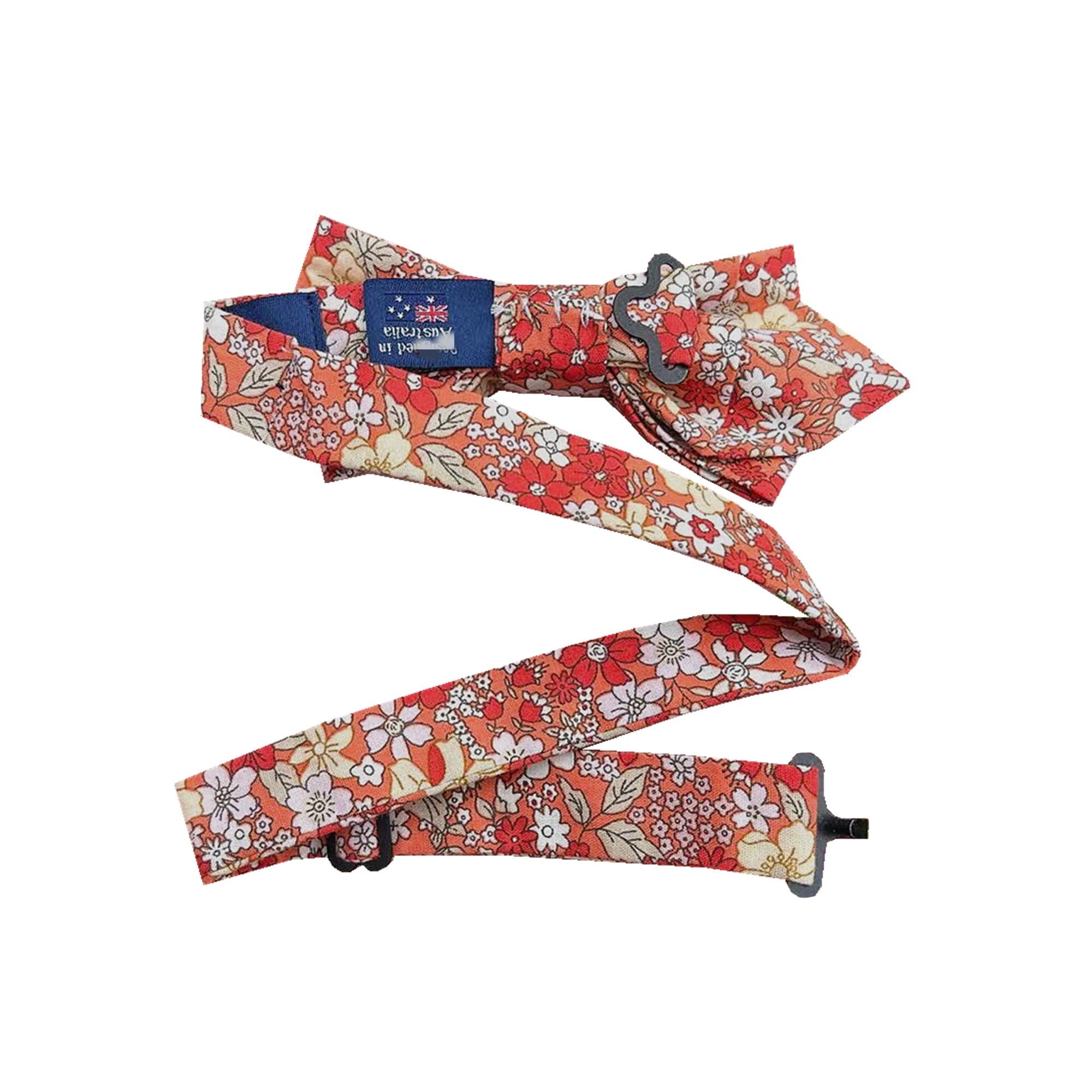 Orange Floral Pre-tied Diamond Bow Tie