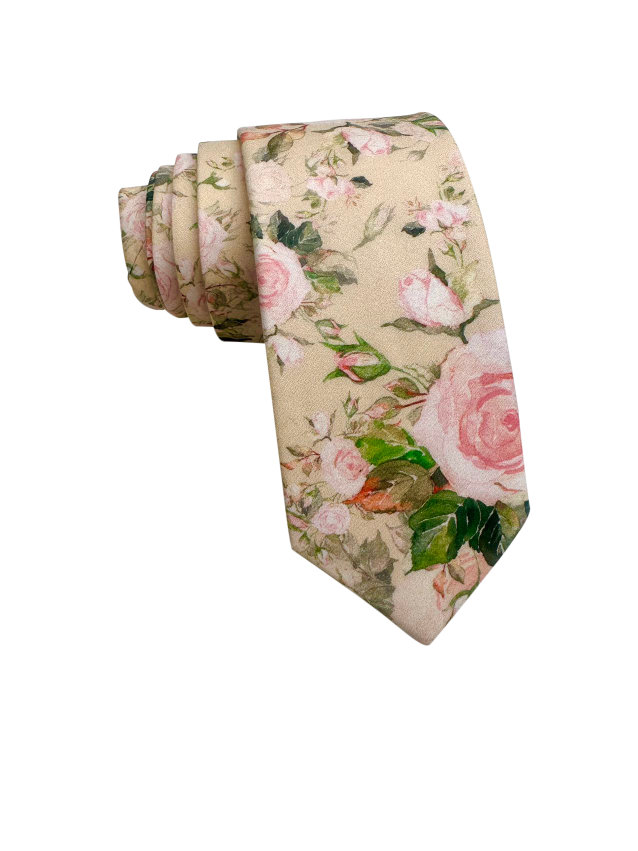 Peach Floral on Beige Skinny Tie