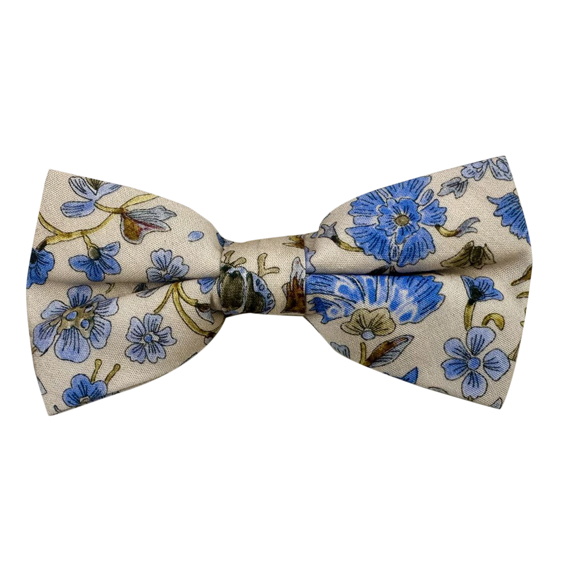 Blue Yellow Floral on Beige Pre-tied Bow Tie