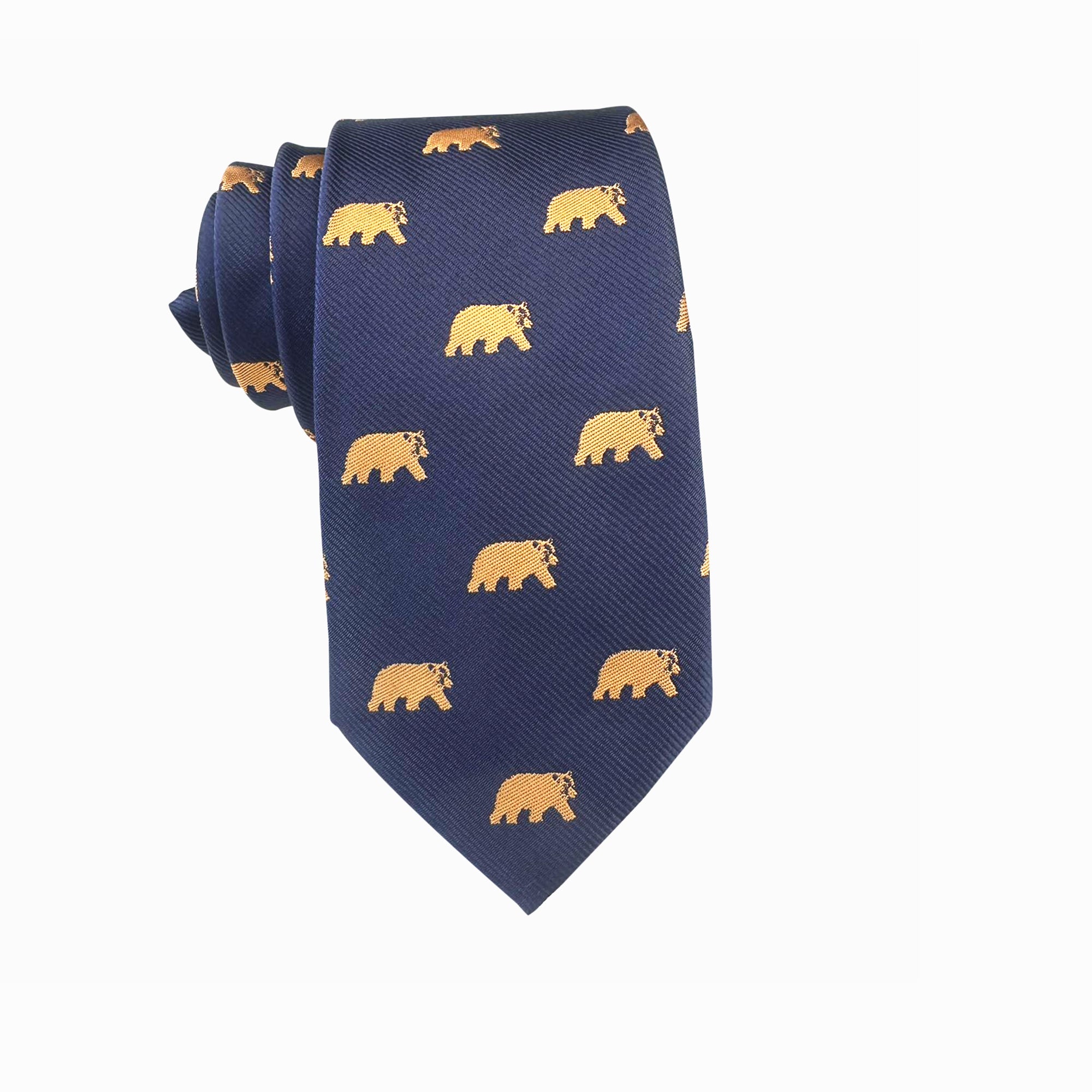 Navy Blue with Gold Bear Skinny Tie