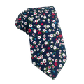 White Red Floral On Navy Blue Skinny Tie