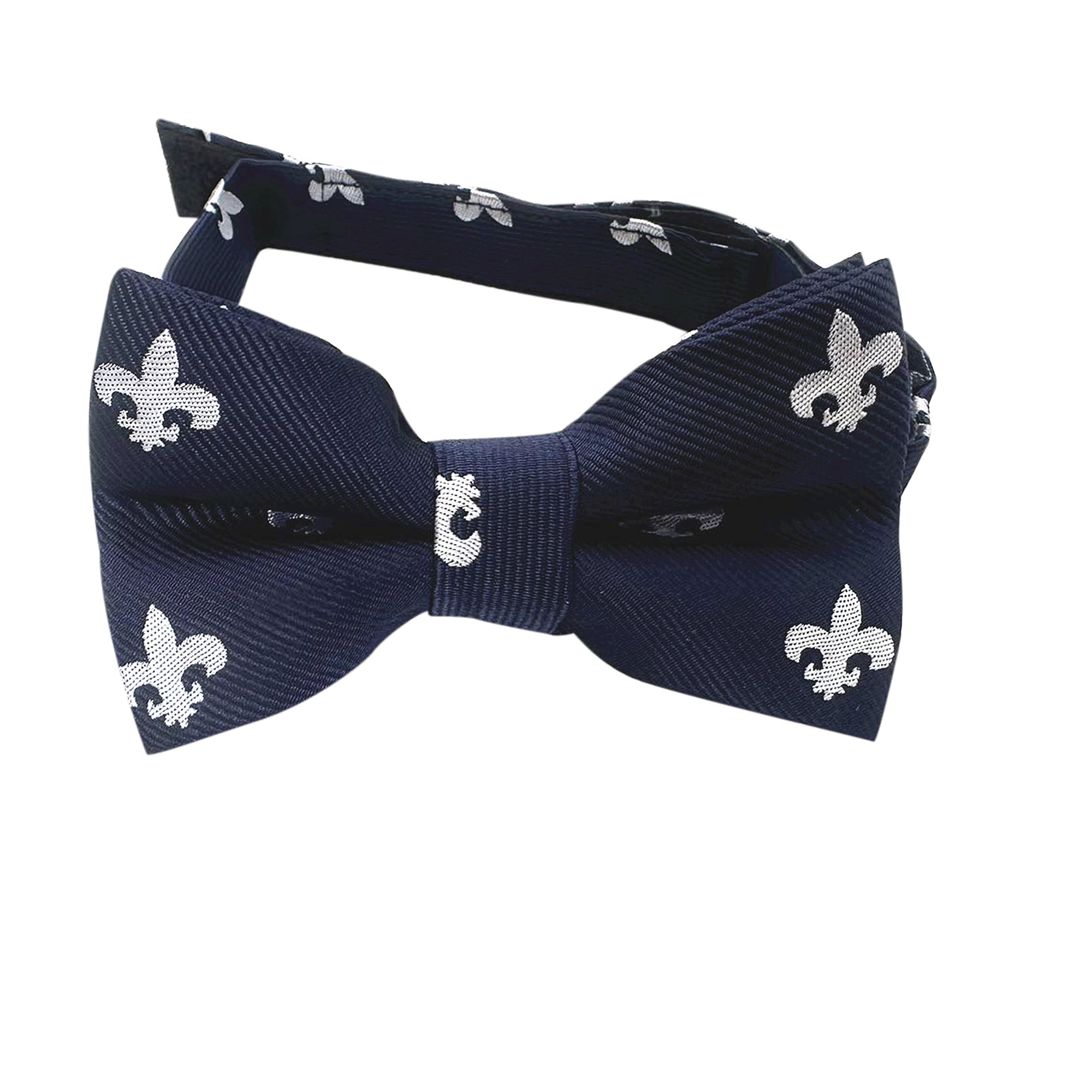 Navy Blue With White Fleur De Lis Kids Bow Tie