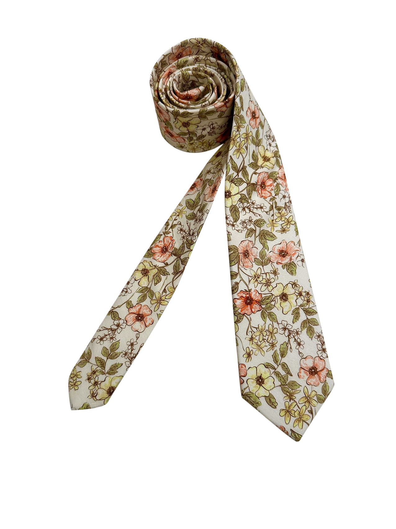 Tan Sage Green Floral Skinny Tie