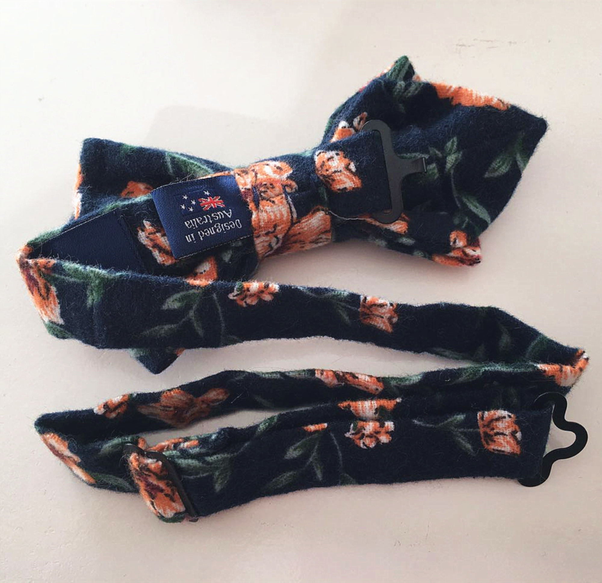 Midnight Orange Floral Pre-tied Diamond Bow Tie