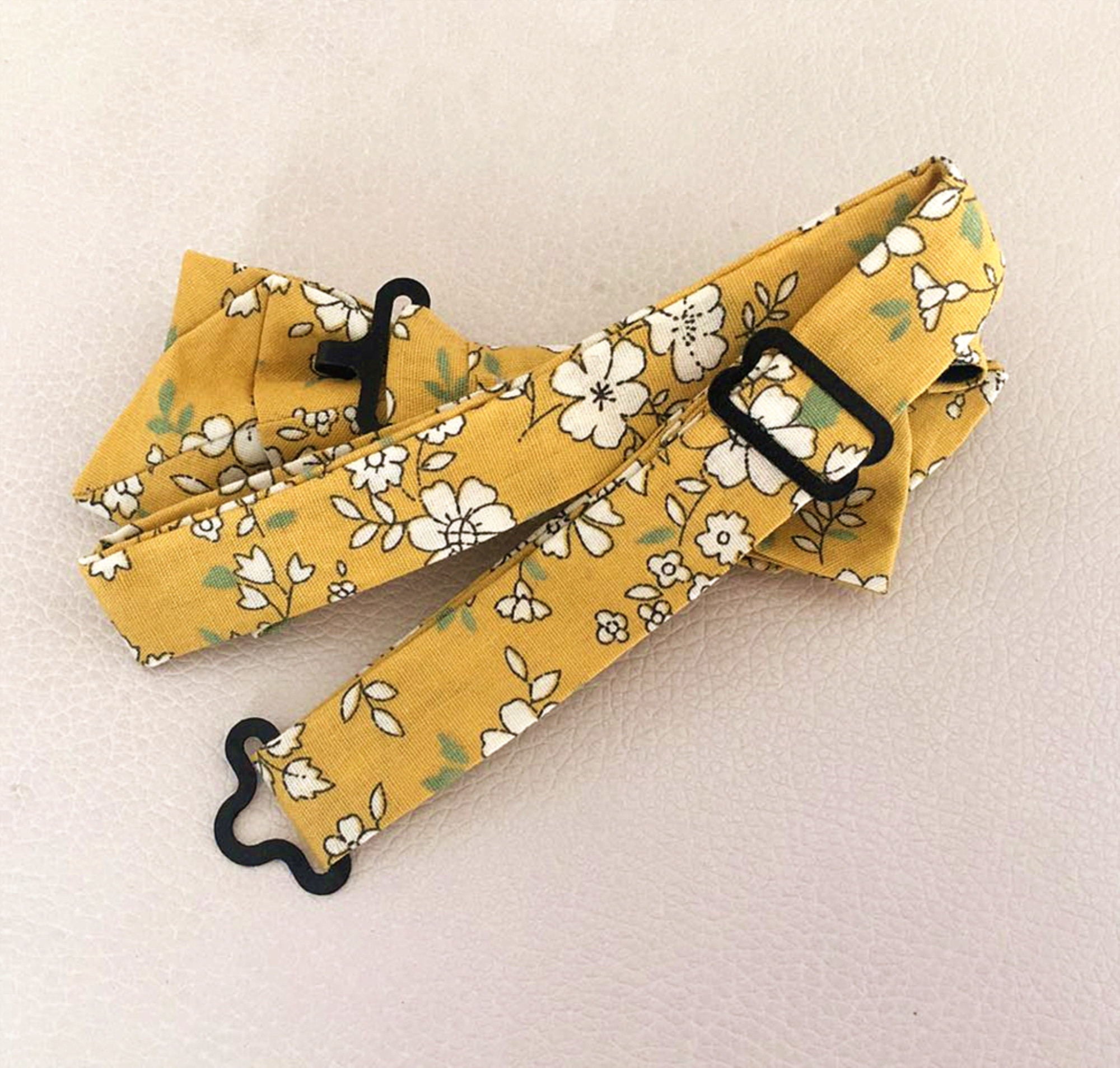 Yellow White Floral Pre-tied Diamond Bow Tie