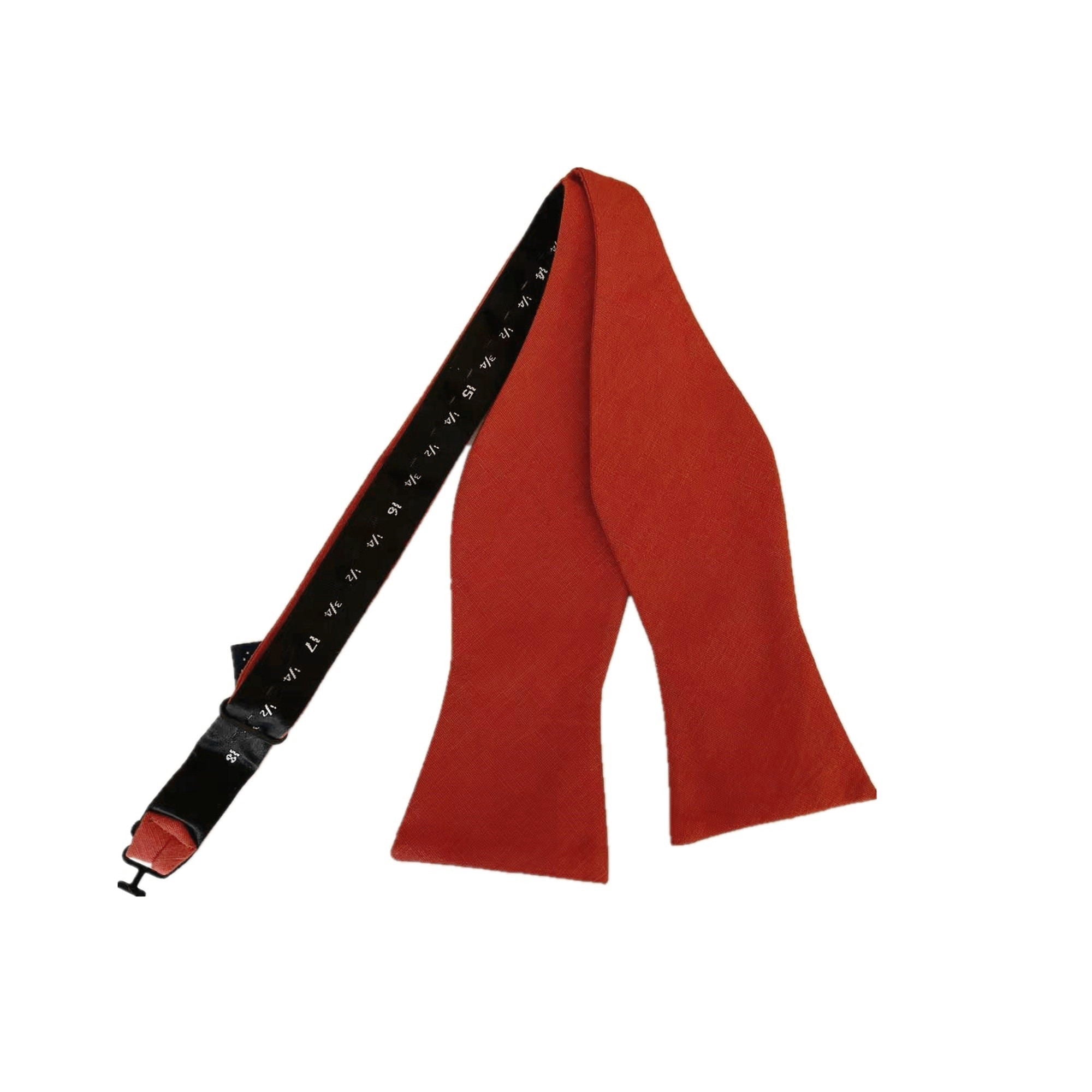 Dark Burnt Orange Linen Self-tied Bow Tie