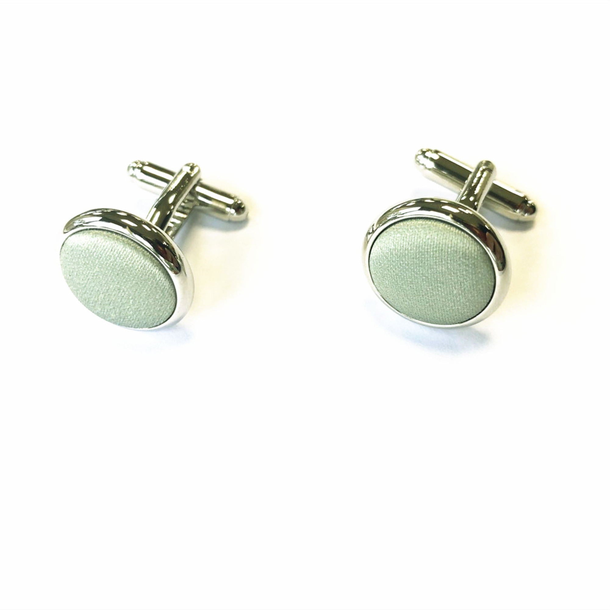 Dusty Sage Matte Satin Silver Cufflinks
