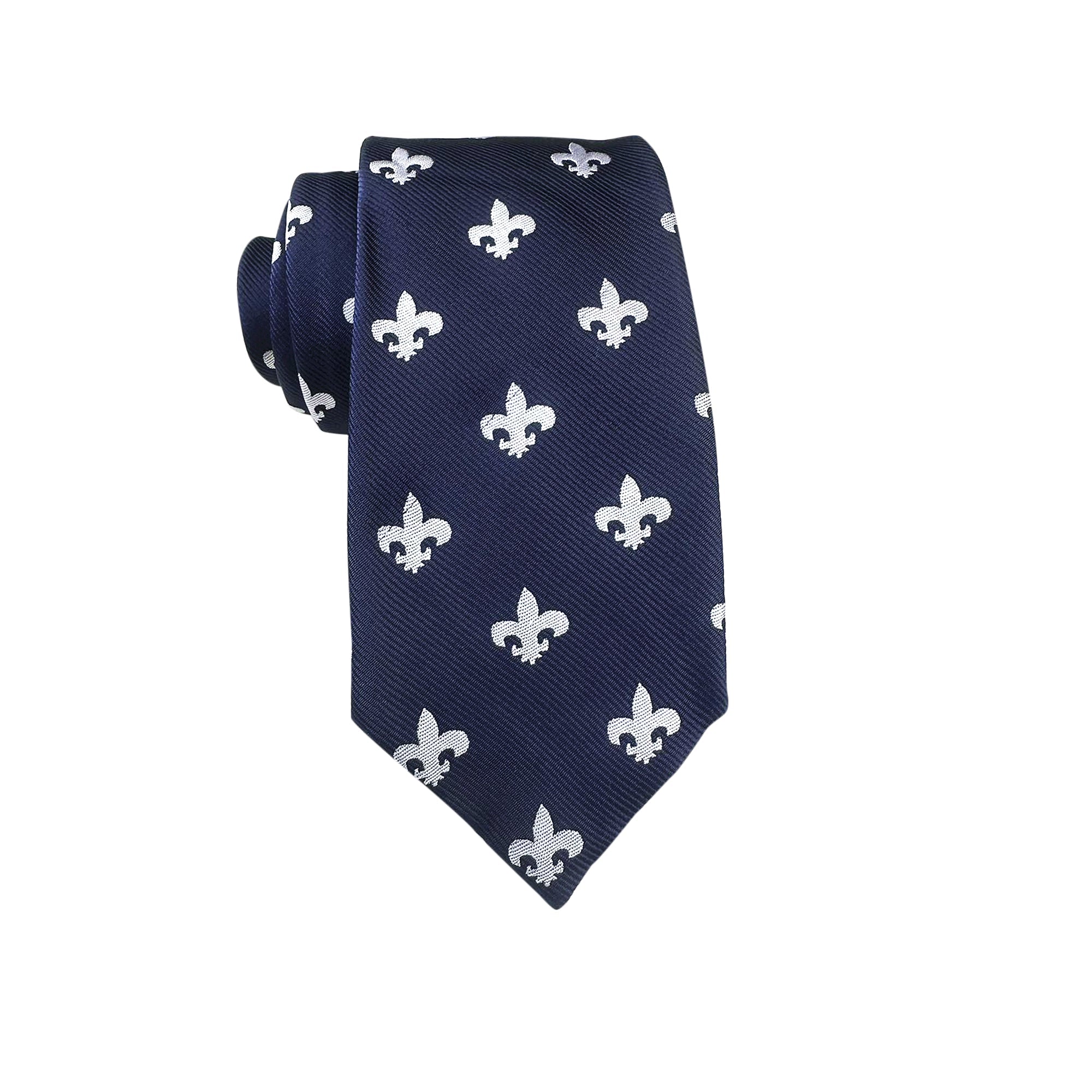 Navy Blue With White Fleur De Lis Skinny Tie