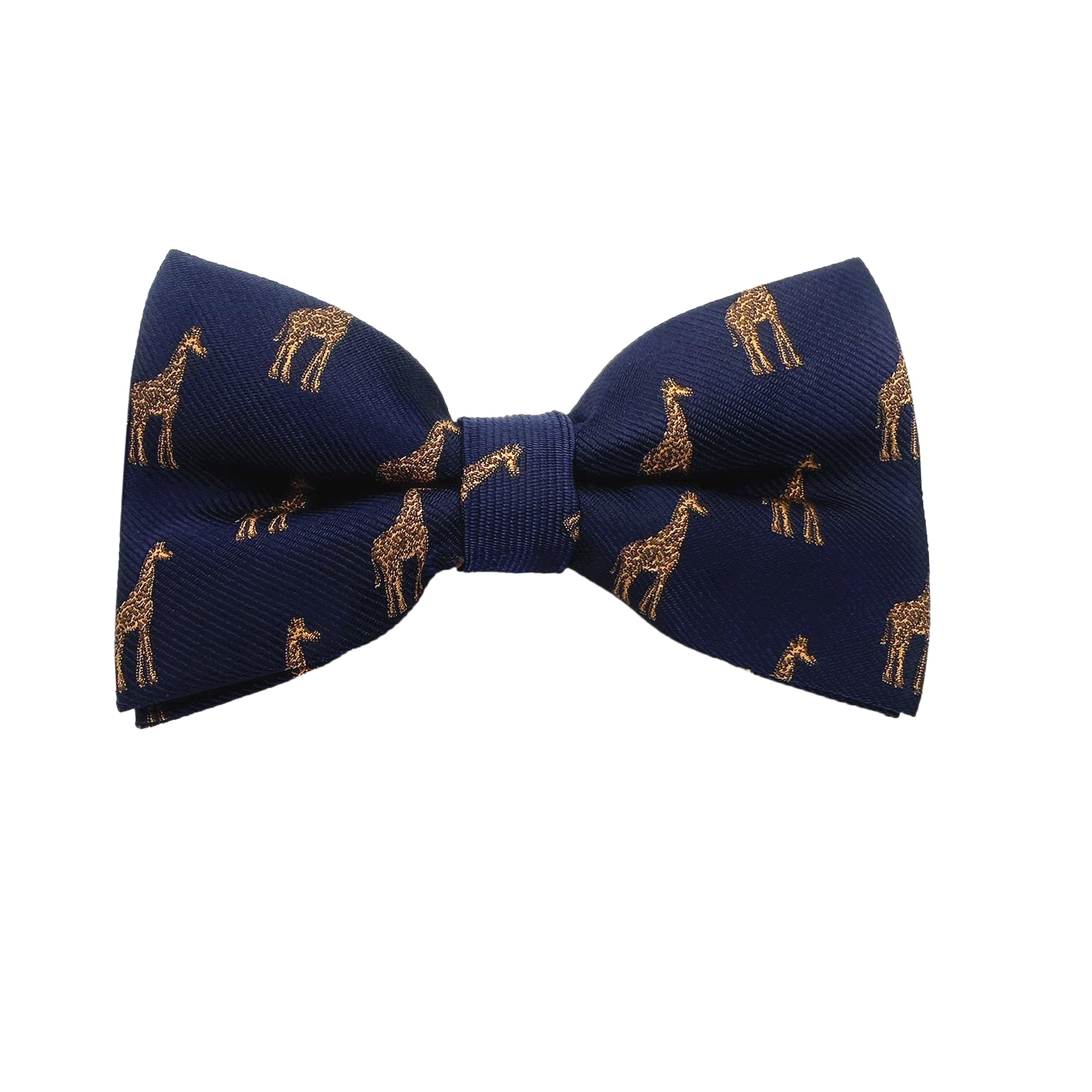Navy Blue Golden Brown Giraffe Pre-tied Bow Tie