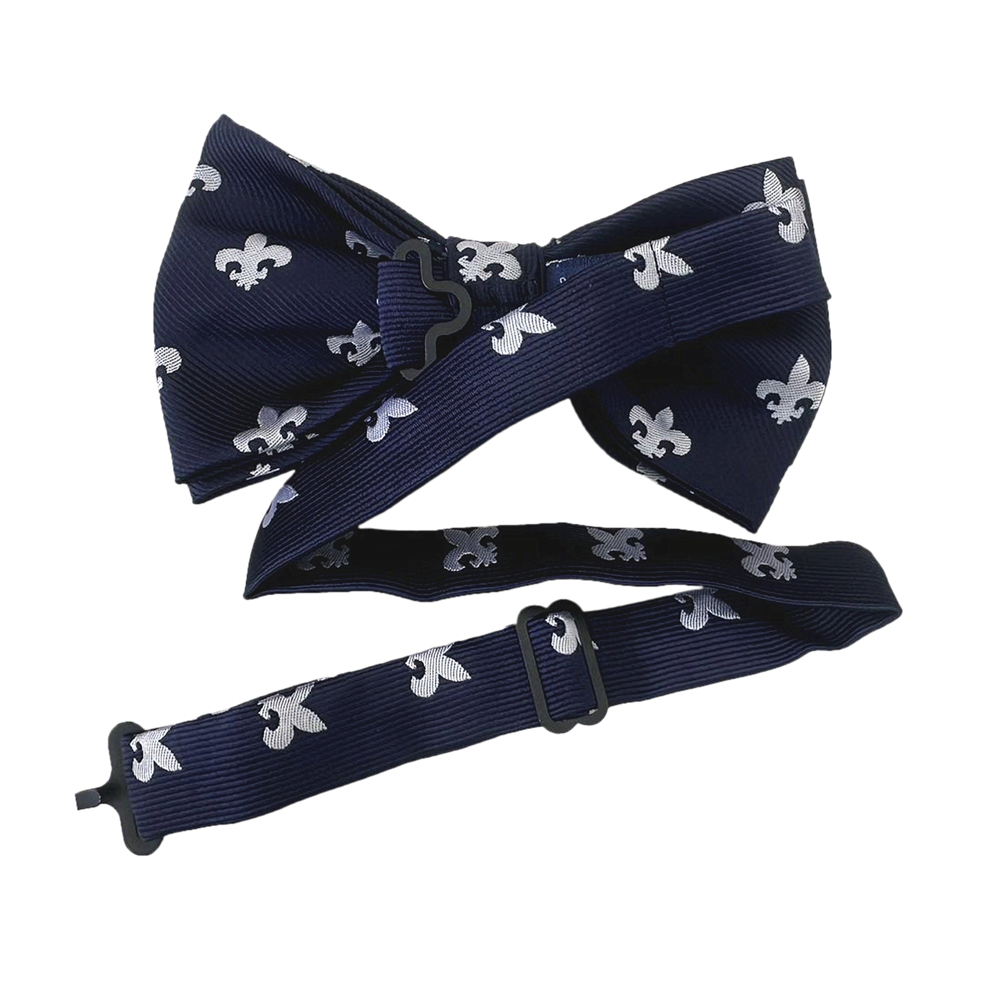 Navy Blue With White Fleur De Lis Pre-tied Bow Tie