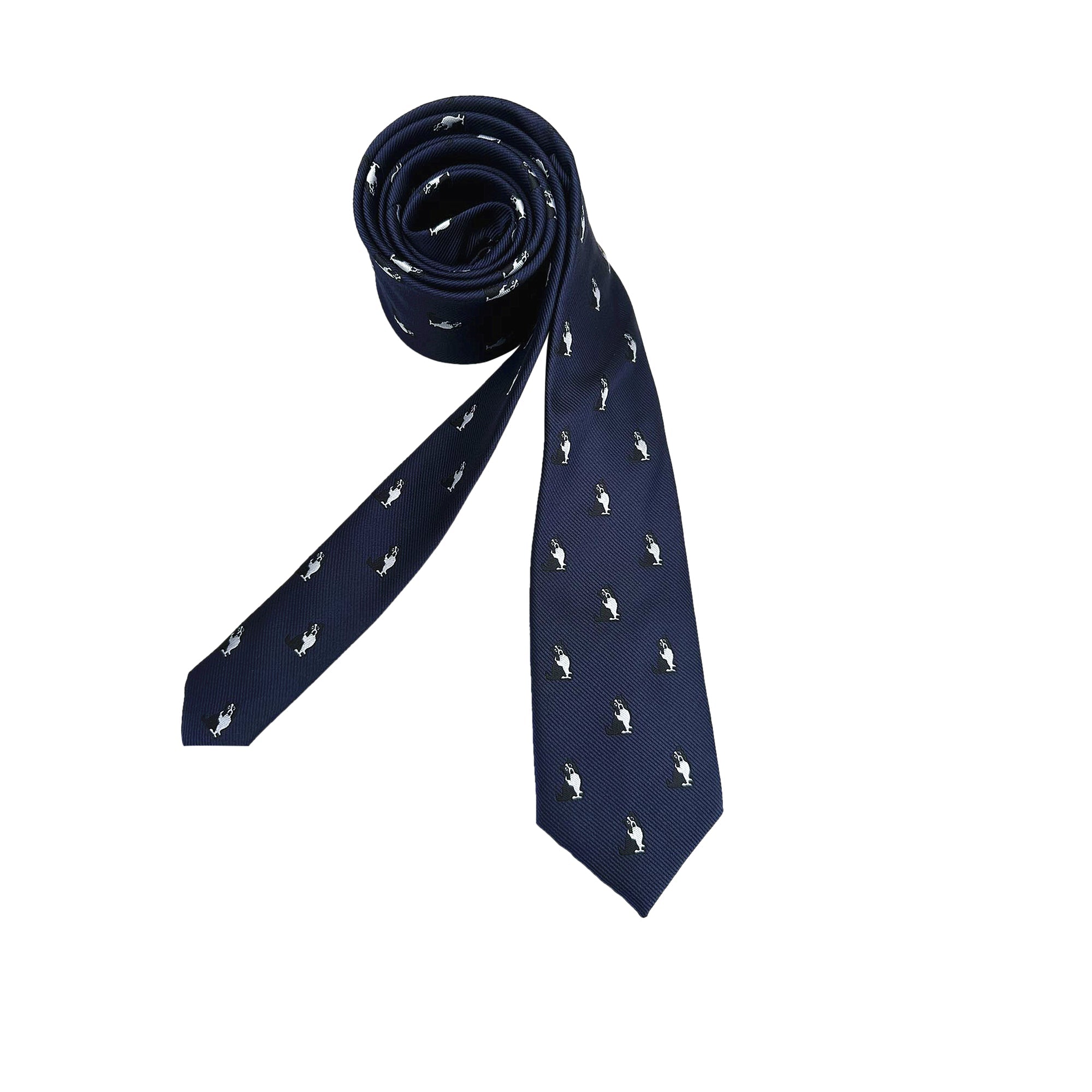 Navy Blue with Border Collie Dog Skinny Tie