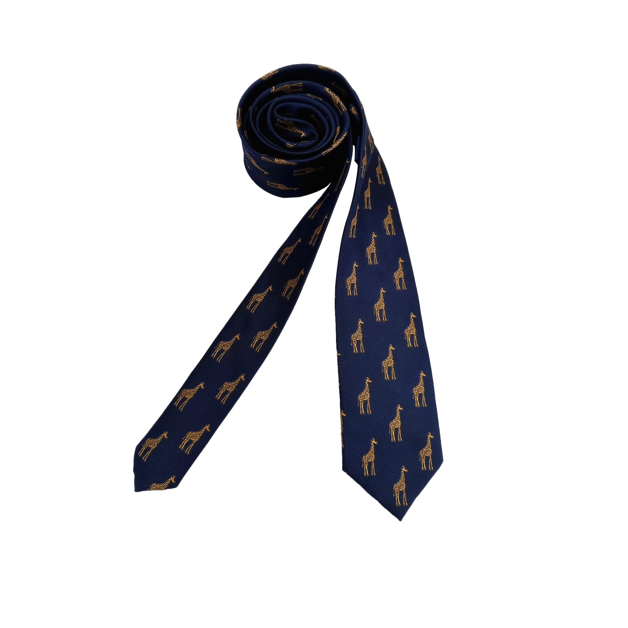Navy Blue Golden Brown Giraffe Skinny Tie