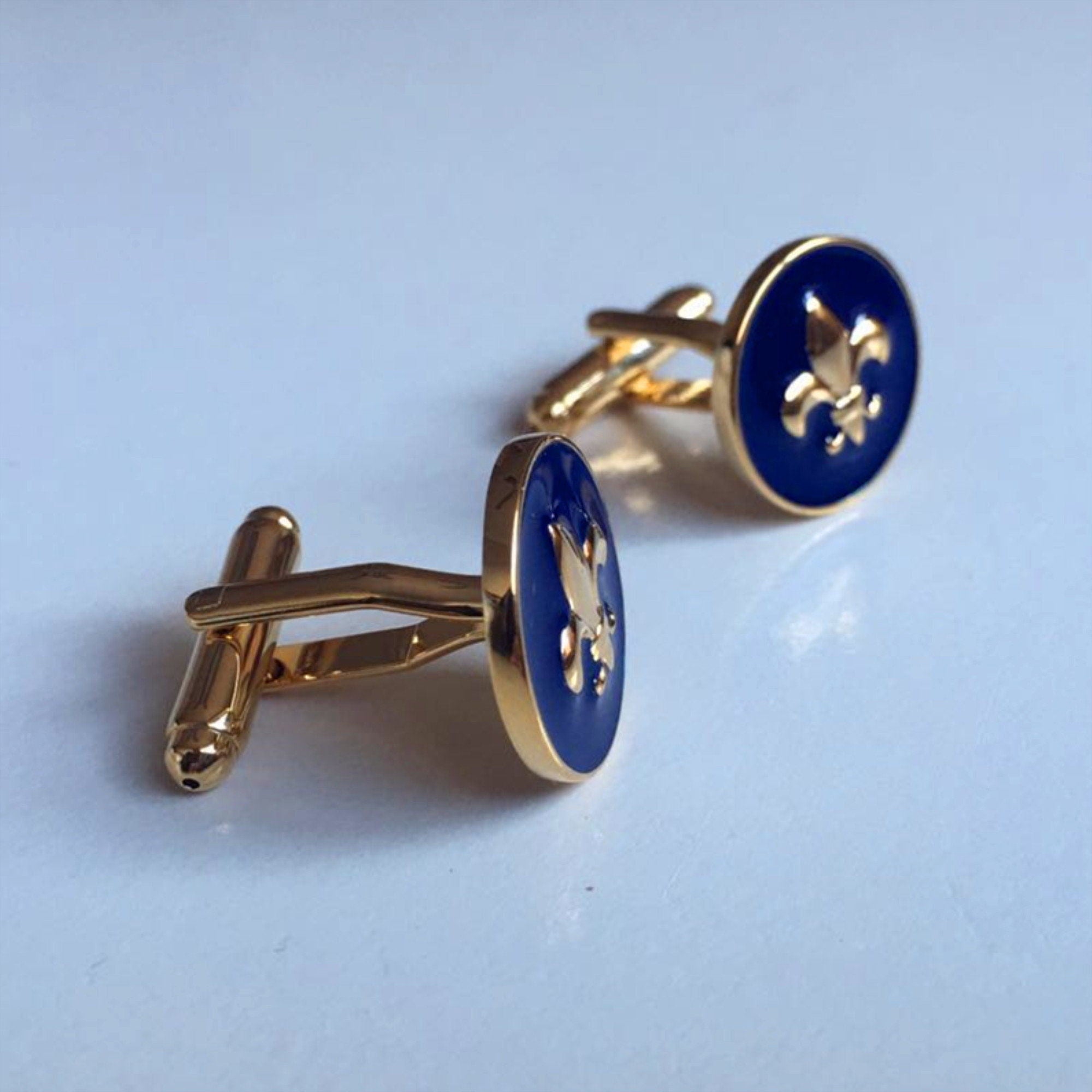 Gold Blue Fleur De Lis Cufflinks