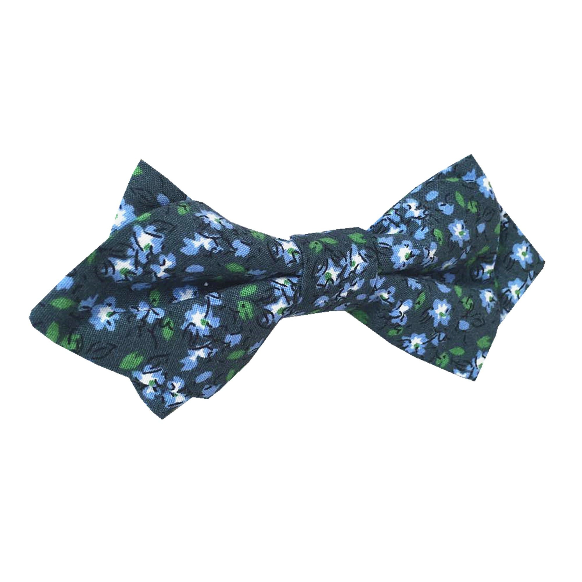 Navy Green Floral Pre-tied Diamond Bow Tie