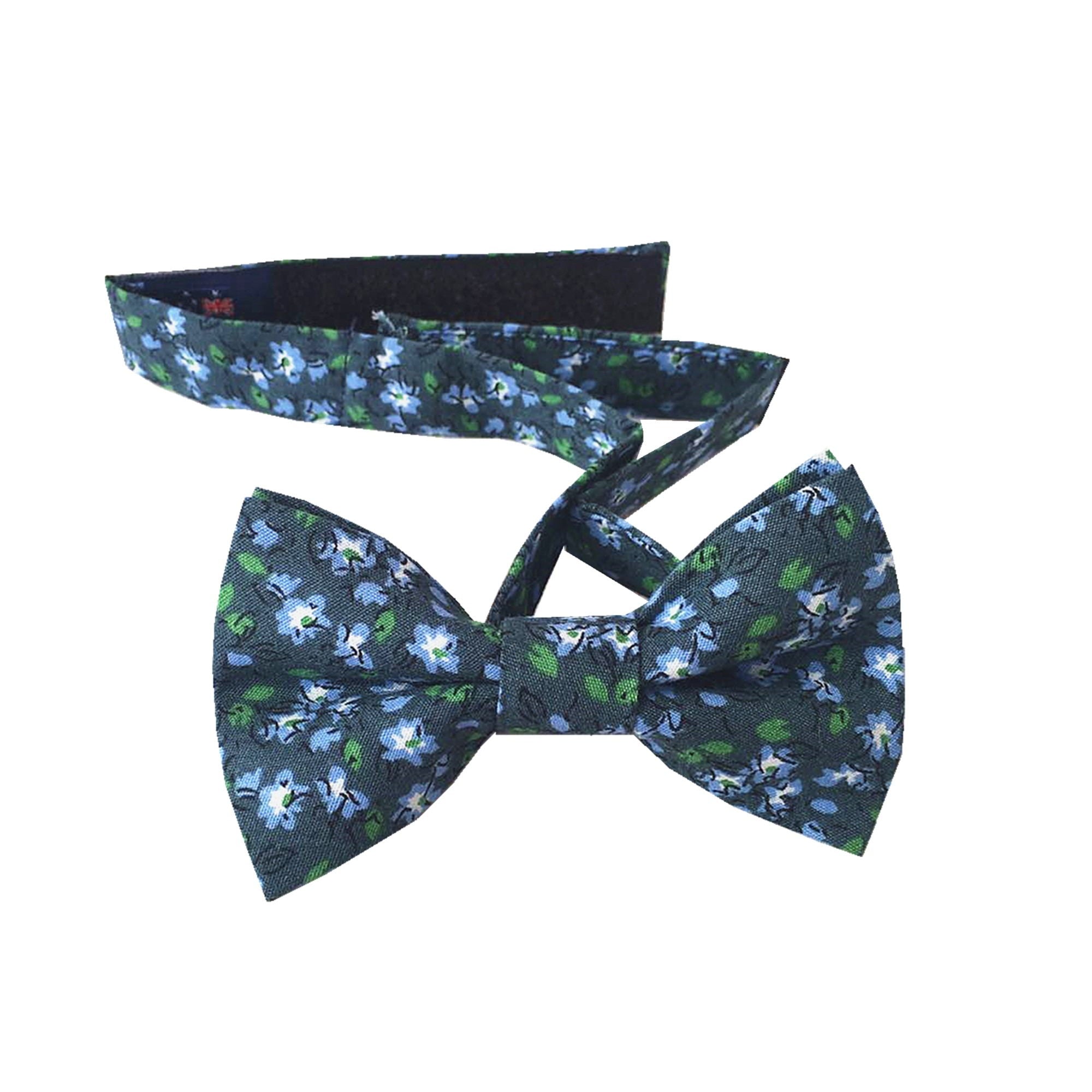 Navy Green Floral Kids Bow Tie