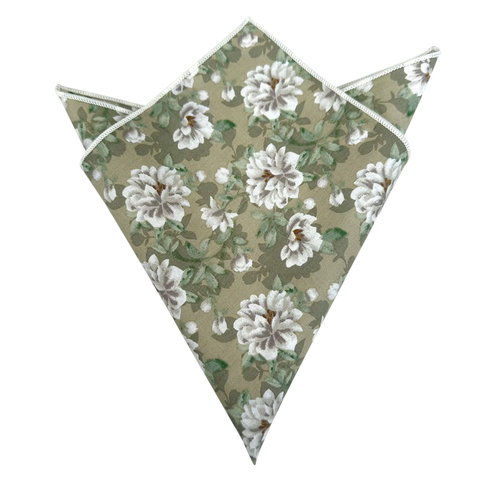 Sage Green With White Floral Pocket Square