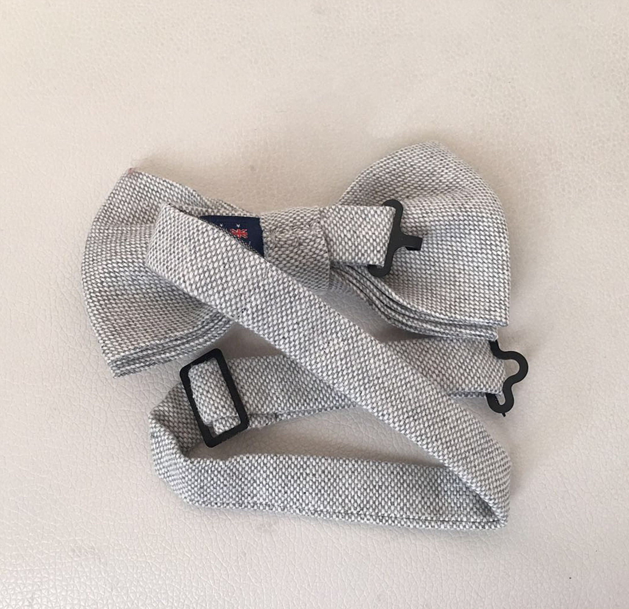 Grey Weave Linen Pre-tied Bow Tie