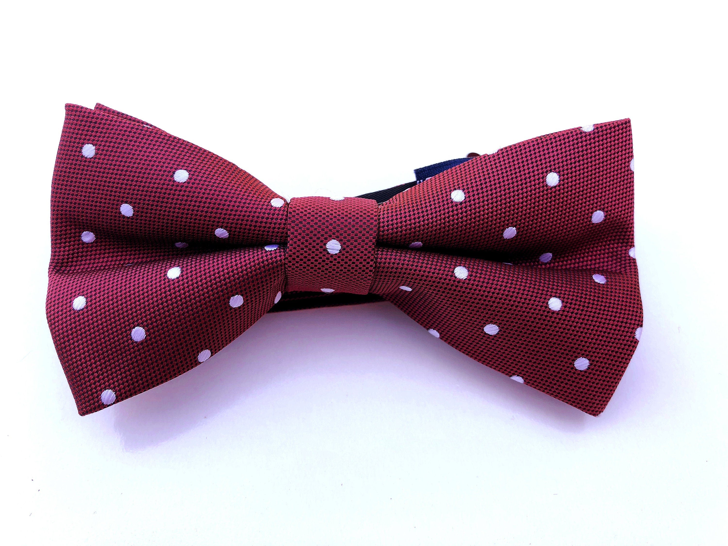 Burgundy with White Polka Dots Pre-tied Bow Tie