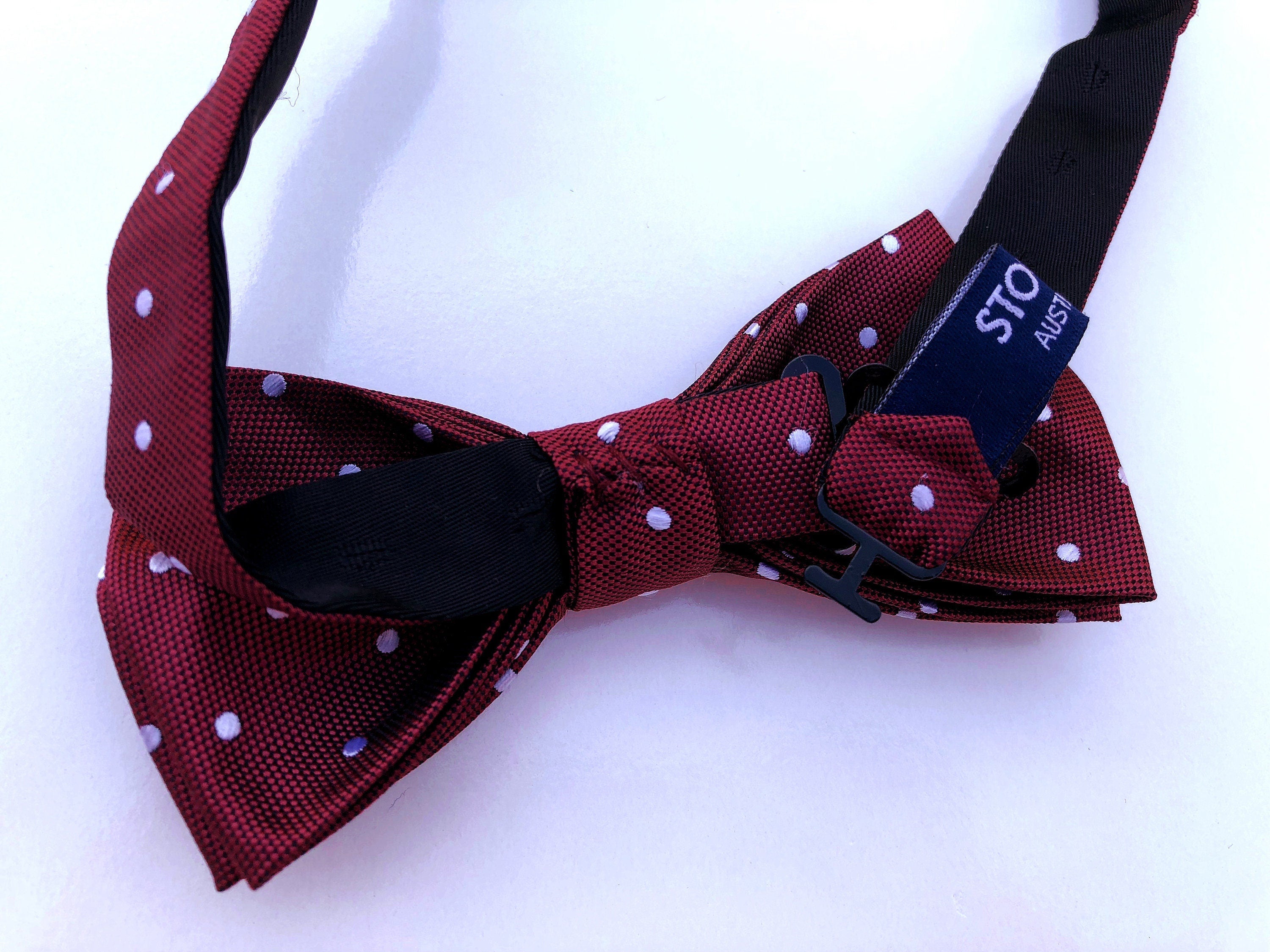 Burgundy with White Polka Dots Pre-tied Bow Tie