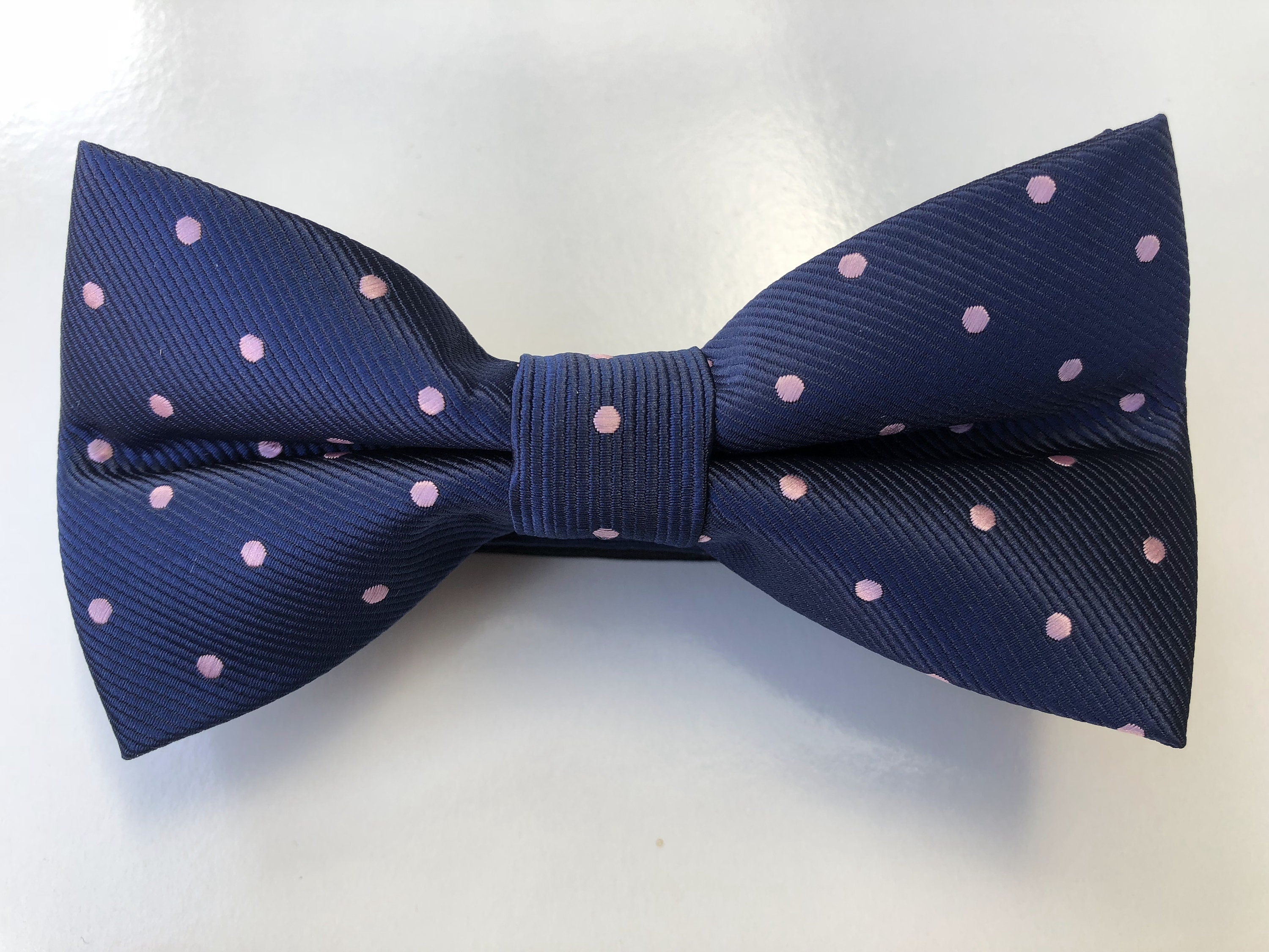Navy Blue Pink Polka Dots Skinny Tie