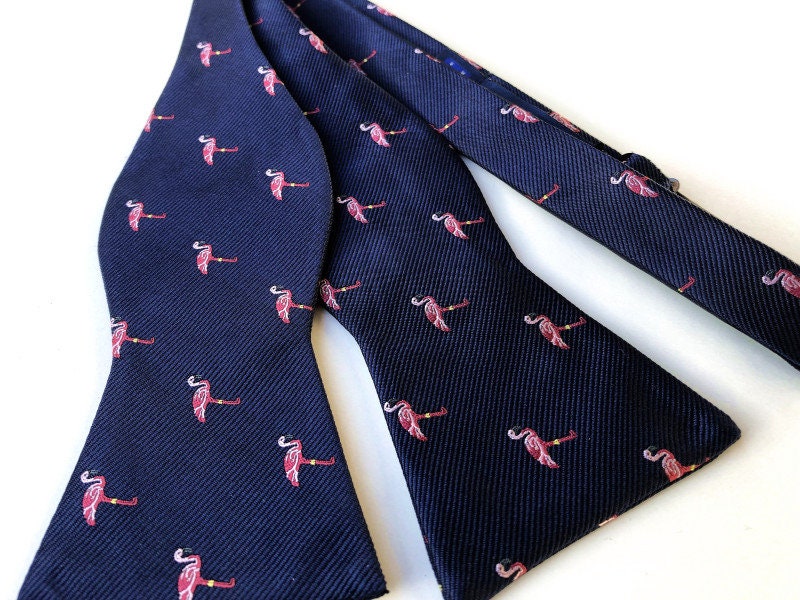 Navy Blue Flamingo Self-tied Bow tie
