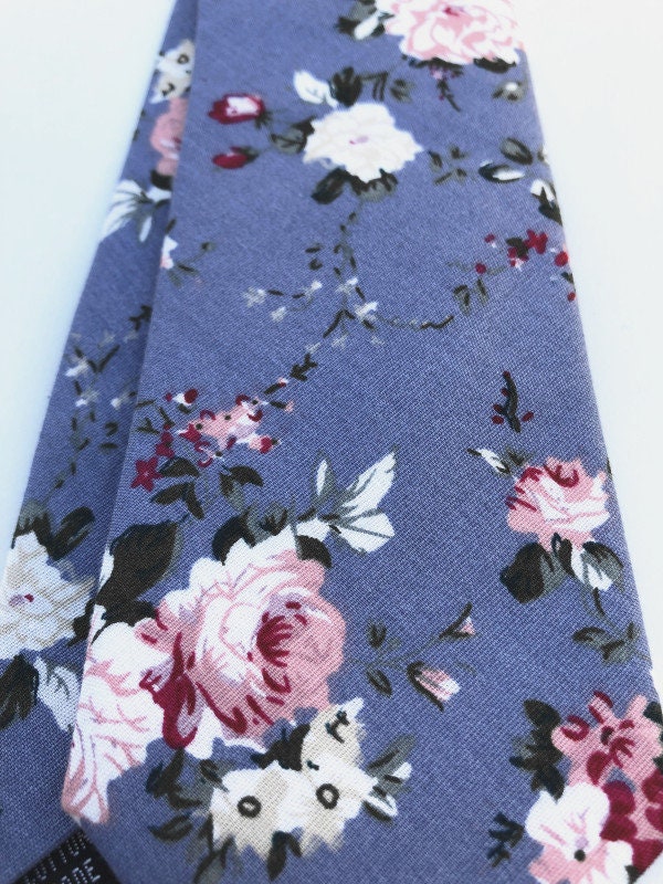Dk. Dusty Blue Floral Cotton Skinny Tie