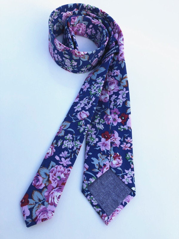 Navy Purple Rose Floral Necktie
