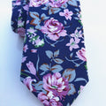 Navy Purple Rose Floral Necktie