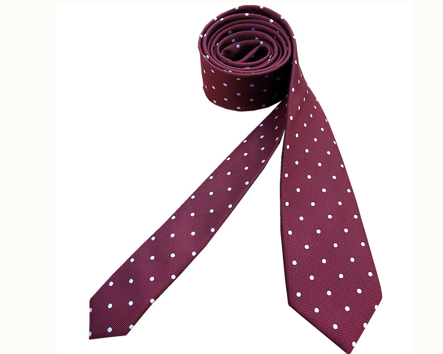 Burgundy with White Polka Dots Skinny Tie