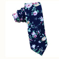 Navy Blue on Pink White Floral Skinny Tie