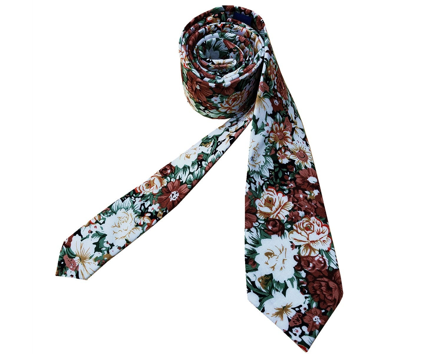 Rust Brown Green Floral Skinny Tie
