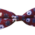 Blue White Floral on Burgundy Pre-tied Bow Tie