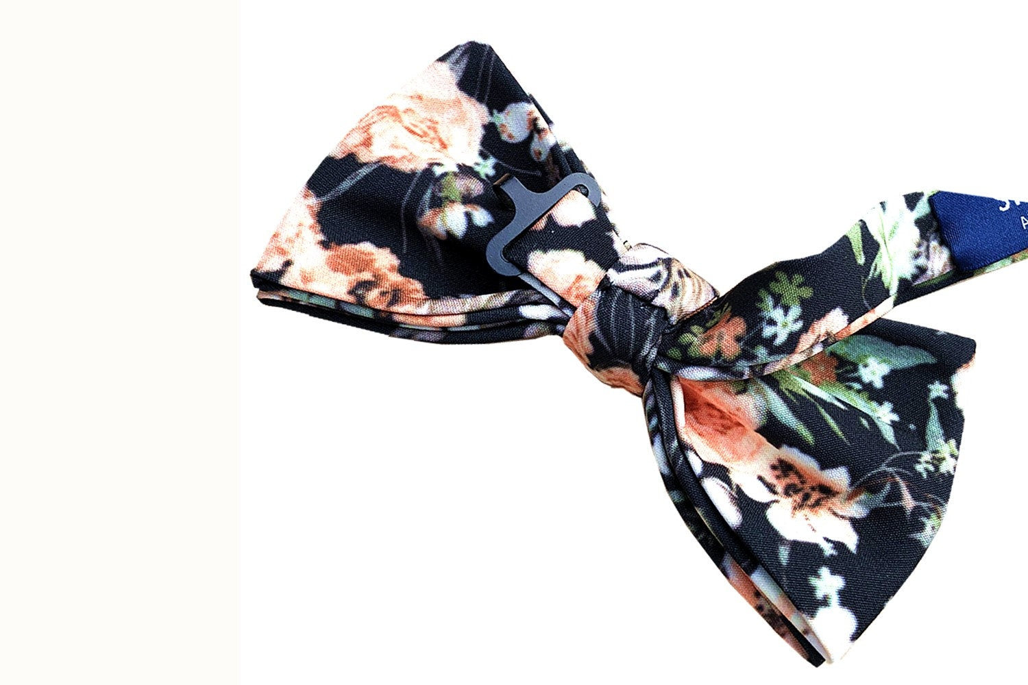 Peach Floral On Black Pre-tied Bow Tie