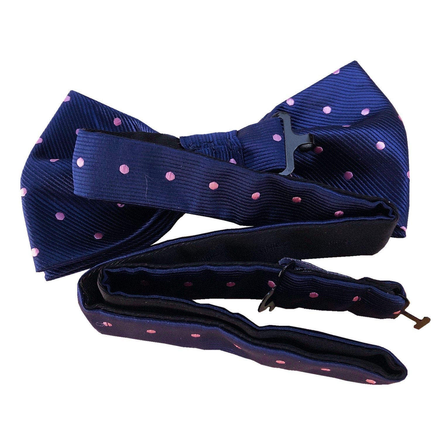 Navy Pink Polka Dots Pre-tied Bow Tie
