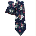 Navy Blue with White Rose Floral Skinny Tie