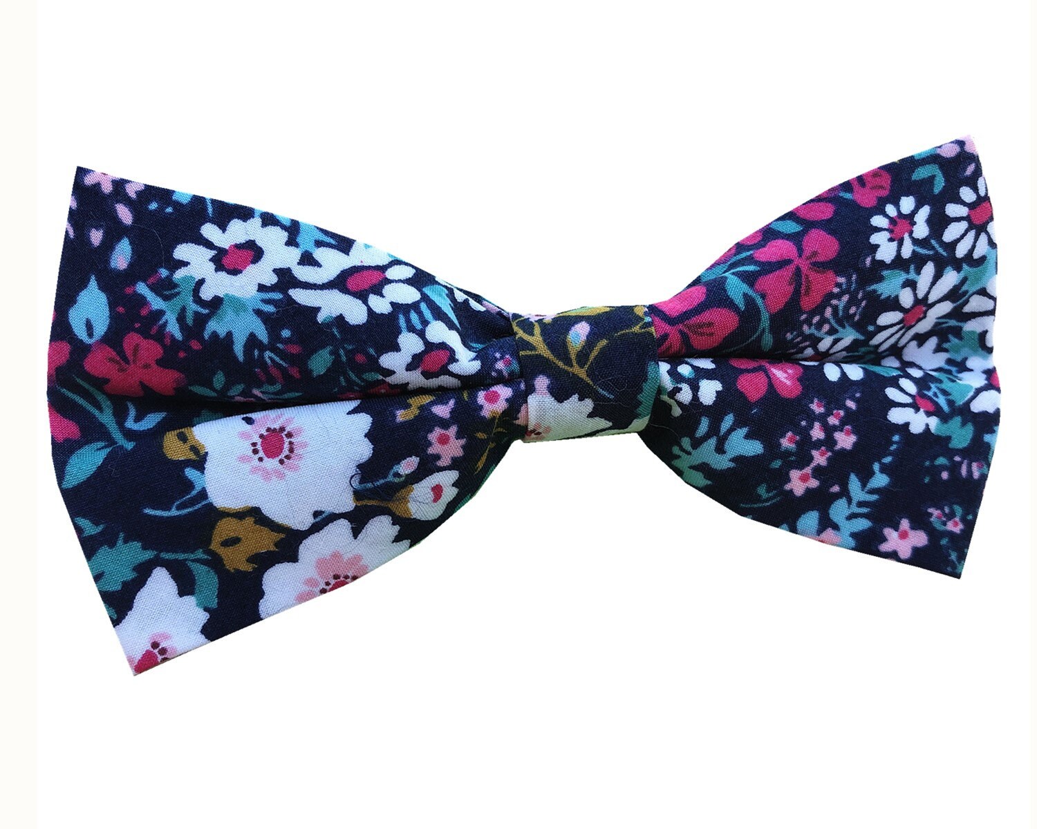 Navy Hot Pink Green Floral Pre-tied Bow Tie
