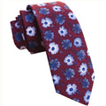 Blue White Floral on Burgundy Skinny Tie